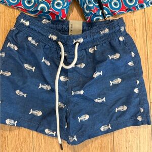 Blue Fish Print Swim Shorts